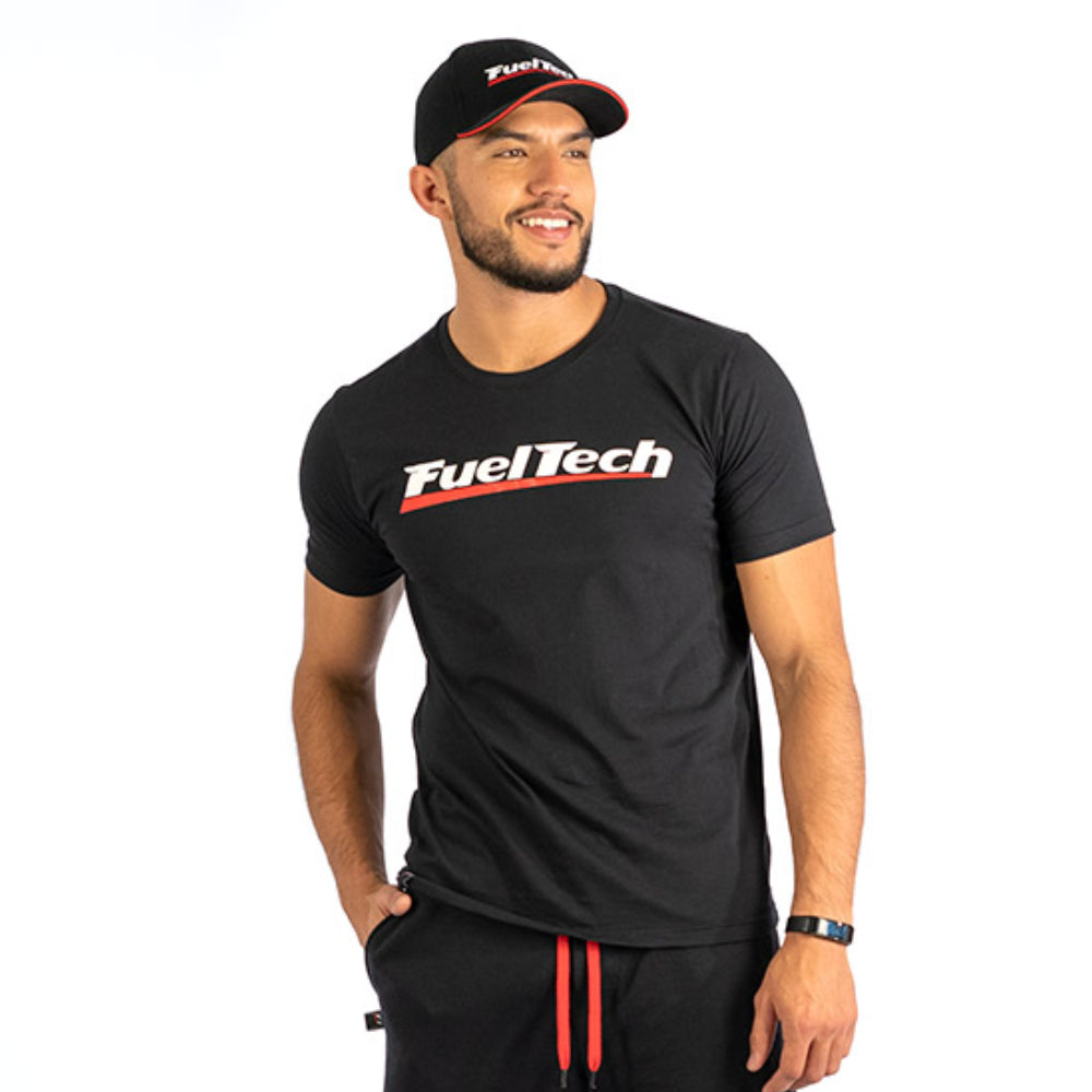 Camiseta Preta Emborrachada Logo FuelTech Clássico